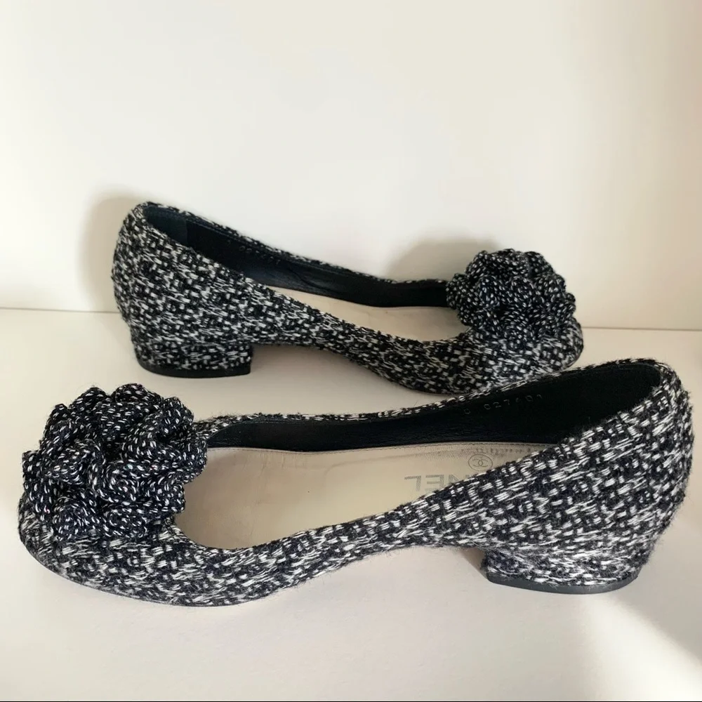 Chanel tweed camellia ballerinas